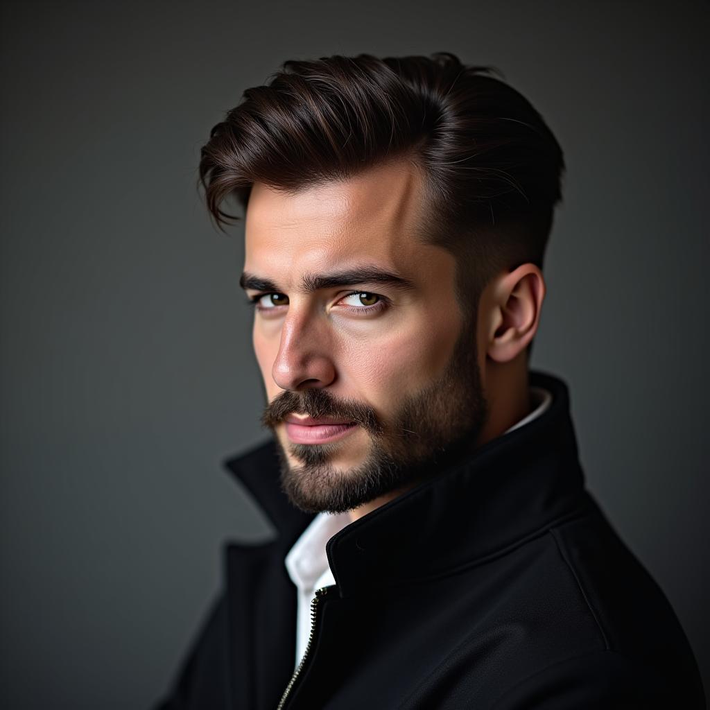 Coiffure homme élégante avec barbe moderne et stylisme masculin